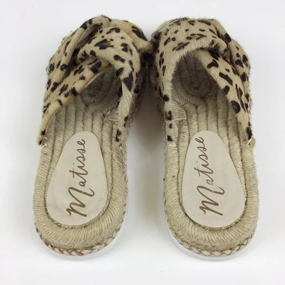 Anthropologie Matisse Cruise Espadrille Leopard Print Calf Hair Slide Sandal | 7 - Picture 7 of 11